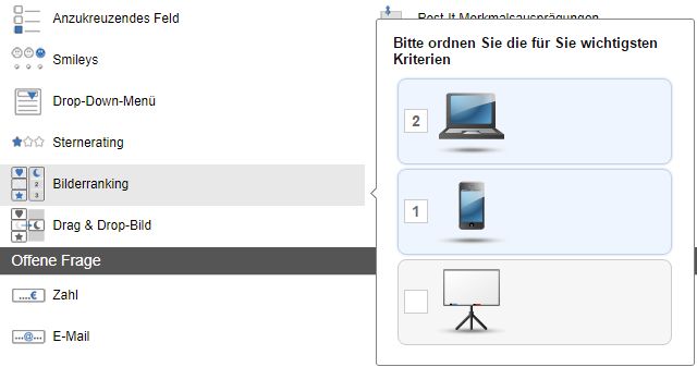 Antwortmöglichkeiten als Bilder-Ranking