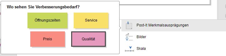 Post-It Merkmalsausprägungen bei der Fragen-Gestaltung